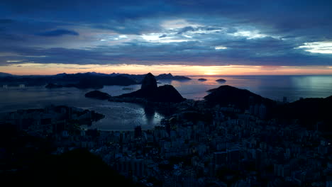 sunrise aerial view over botafogo in rio de janeiro toward sugarloaf mountain