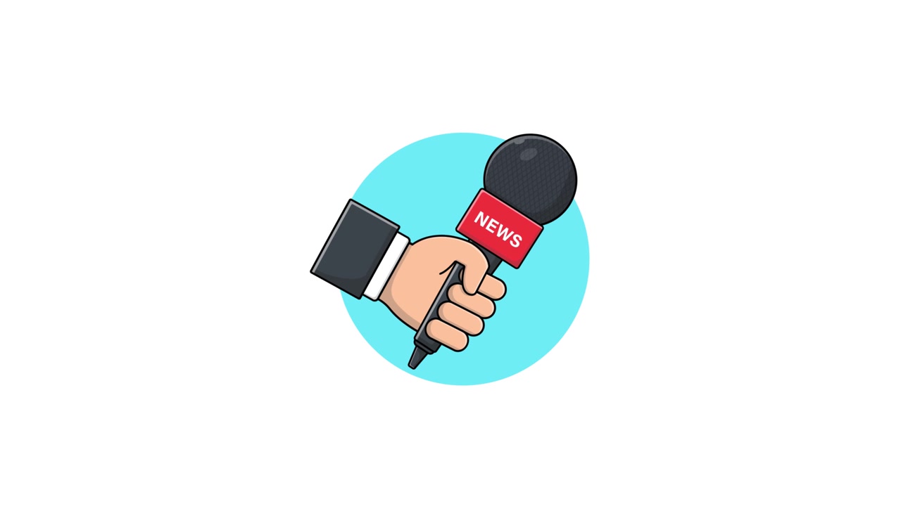 Animated Hand Holding a News Microphone with Blue Circle Background