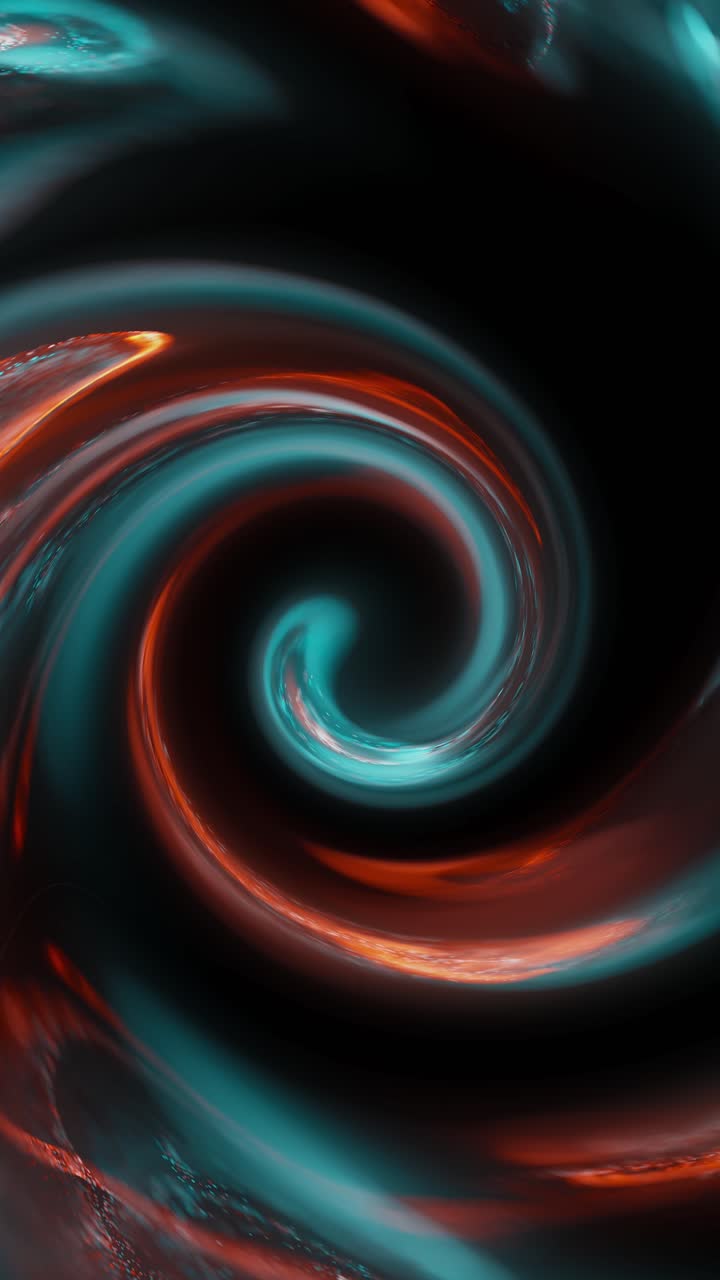 Animazione ipnotica di un ampio liquido rosso e ciano vorticante che crea un vortice. Loop continuo per video verticali creativi.