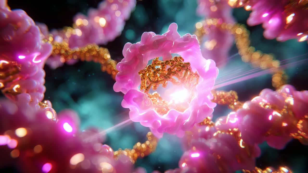 A Stunning Exploration of Colorful Microscopic Structures: An Intricate Journey Through the Vibrant and Dynamic World of Molecular Forms with Pulsating Light and Organic Shapes