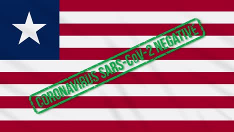 liberia swaying flag with green stamp of freedom from coronavirus, loop