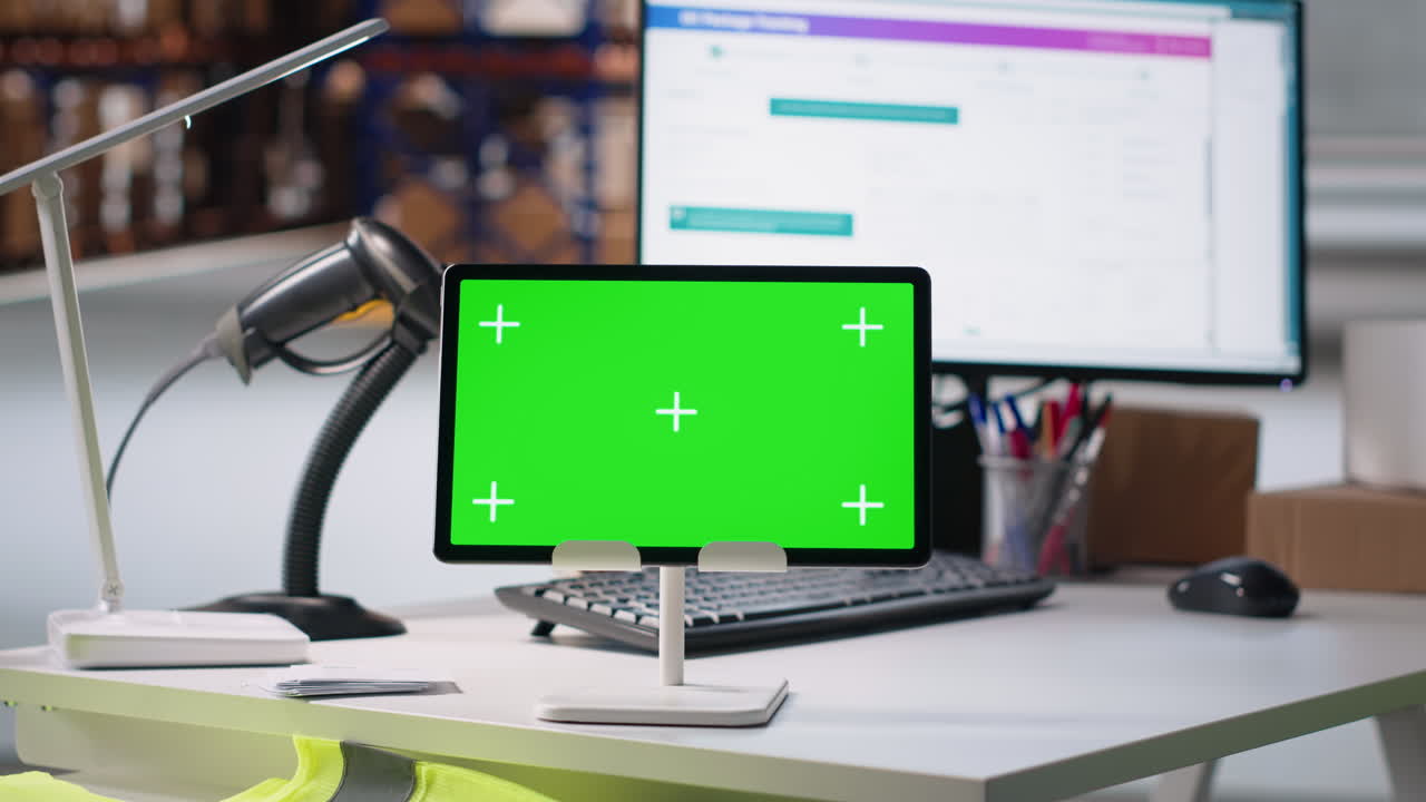 Empty distribution center space shows isolated copy space screen on pc