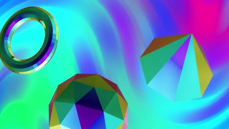 animación de formas multicolores en 3d sobre fondo de neón