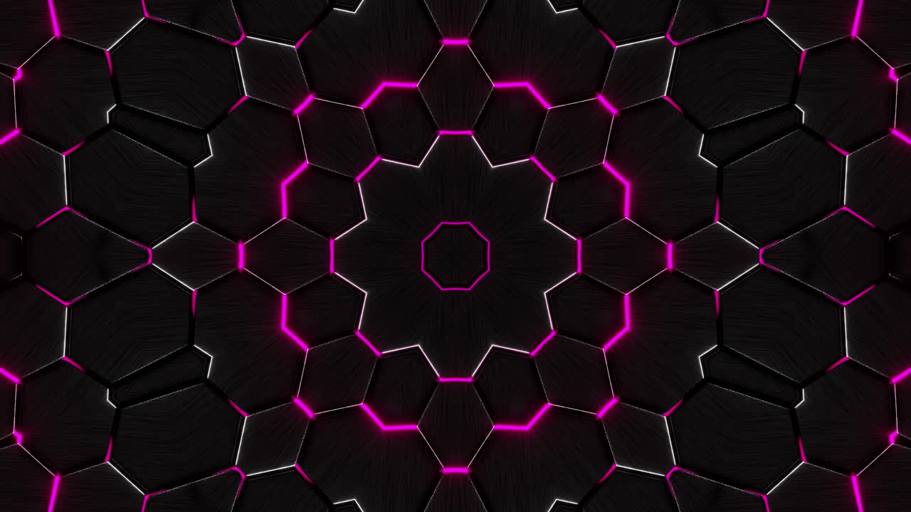 Black and pink background with circular design in the middle. Kaleidoscope VJ loop