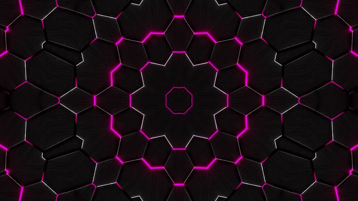 Fundo preto e rosa com design circular no centro. Loop VJ de Caleidoscópio