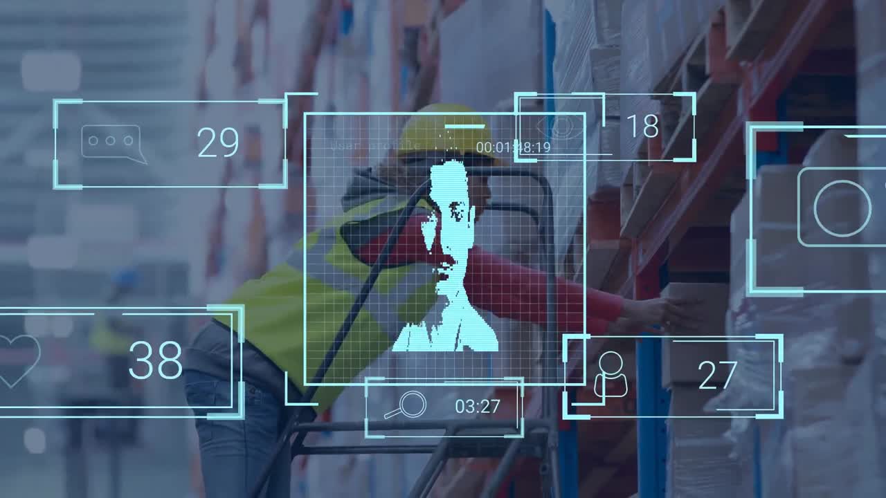 animación de la red de conexiones y iconos de los medios sobre el empresario en la oficina