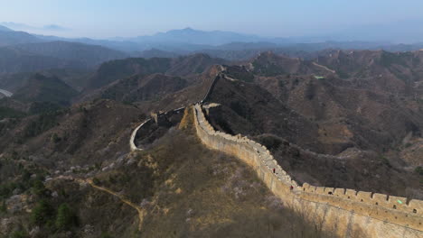restored jinshanling great wall in luanping county, chengde, hebei, beijing, china. aerial drone shot