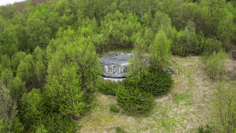 Flying-Towards-The-Abandoned-German-Bunker-In-Tromso,-Northern-Norway