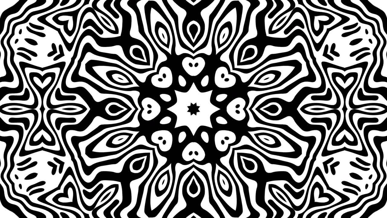 Loopable Abstract Kaleidoscope: Black and White Mandala with Swirling Motion - Changing and Morphing Shapes