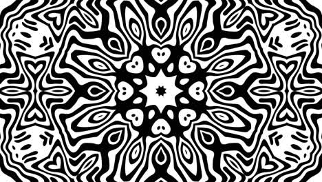 loopable abstract kaleidoscope: black and white mandala with swirling motion - changing and morphing shapes