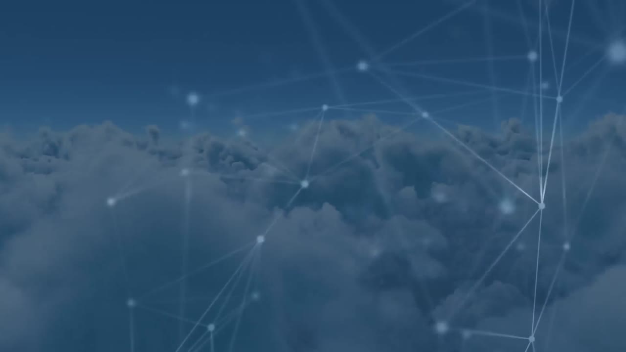 Animation of network of connections over clouds in background