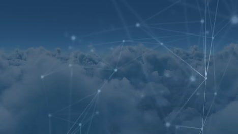 Animation-of-network-of-connections-over-clouds-in-background