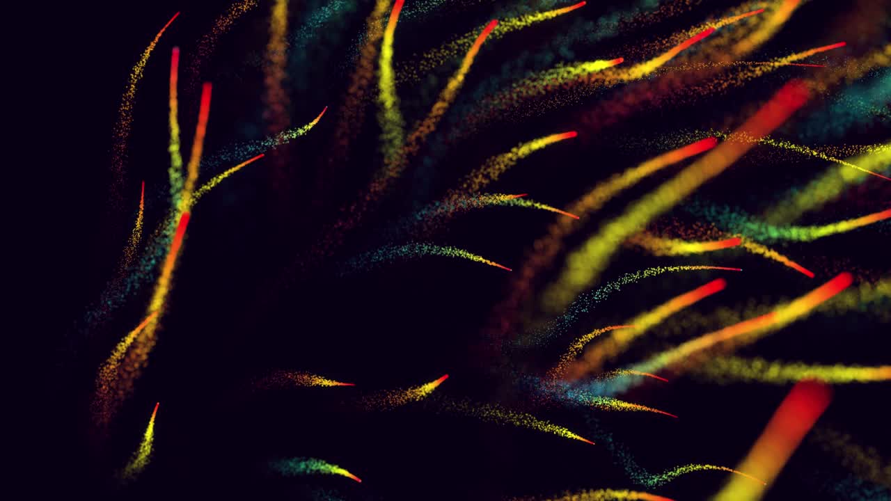 las partículas mágicas forman senderos hermosos. estructura de remolino. 3d render abstracto explosión colorida con luma mate como canal alfa. explosión de color arco iris.