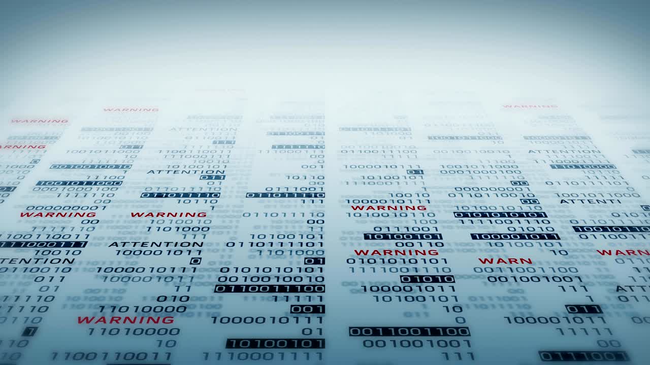 Warning and Attention message with binary numbers. Web online with digital technology loop animation. Computer network problem error concept.