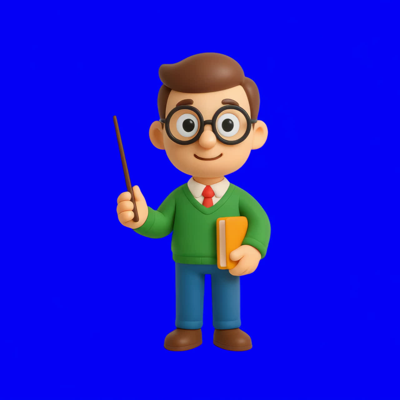 Cartoon teacher with book animation isolated asset, transparent 4K video, alpha channel, ProRes 4444