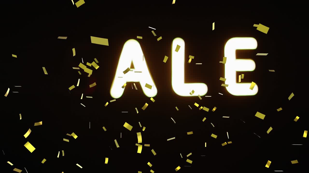 검은색 배경에 색으로 판매 된 금 콘페티의 애니메이션