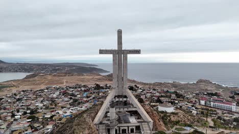 aerial view of the cross of the third millennium in coquimbo, chile