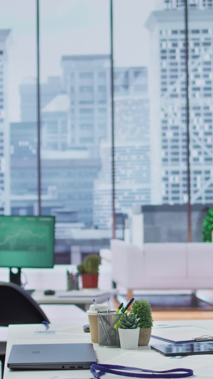 Vertical Video Professional high end office space with tech tools used for recruitment process