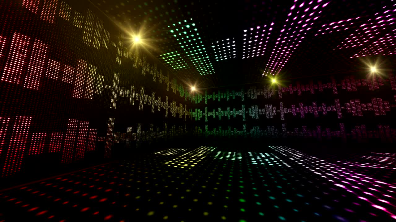 Music Waves Room, Radio, Lights Bulbs Animation, Rendering, Background, Loop
