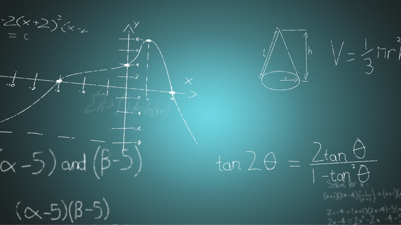 animación de fórmulas matemáticas escritas a mano sobre un fondo azul