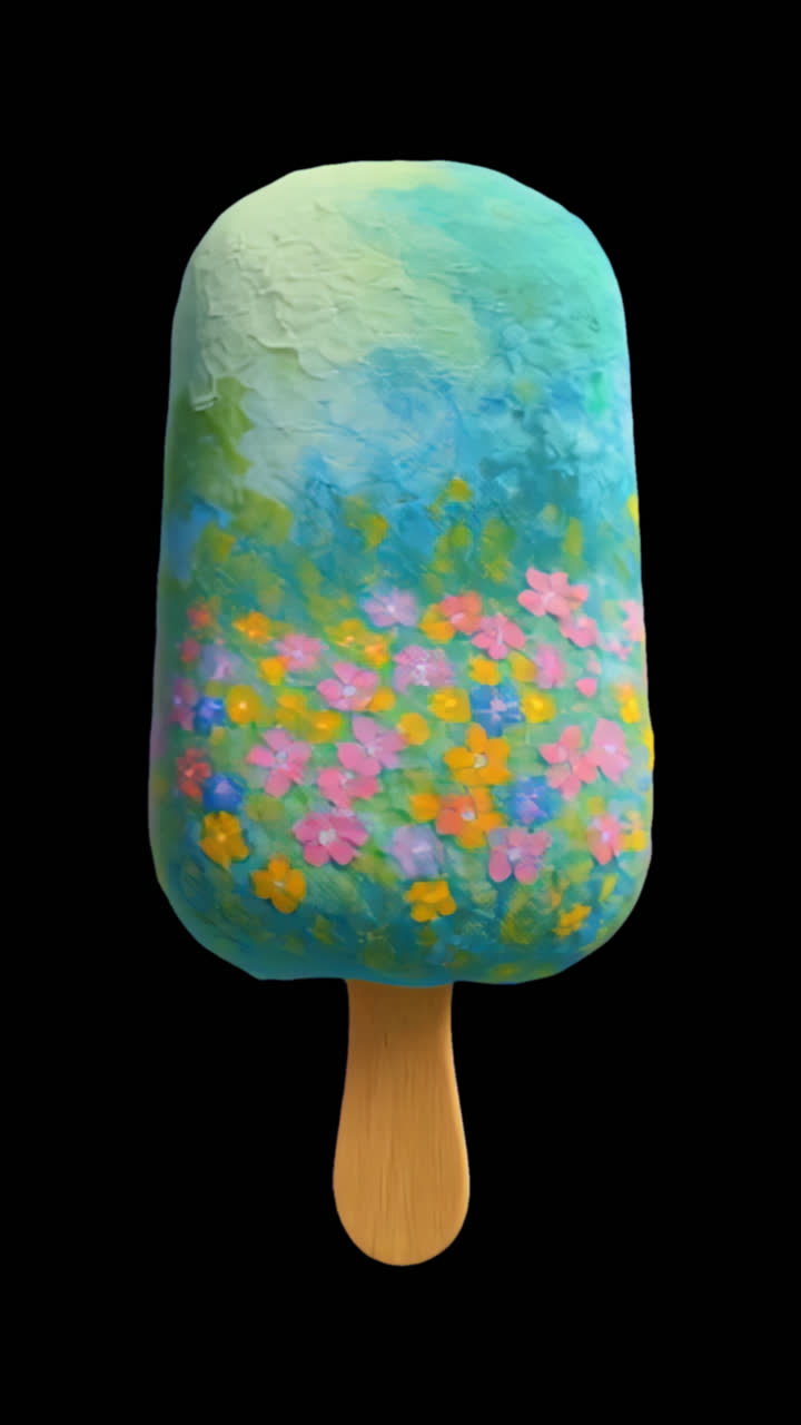 Animazione colorata di gelato floreale come risorsa isolata, video 4K trasparente, canale alfa, ProRes 4444.