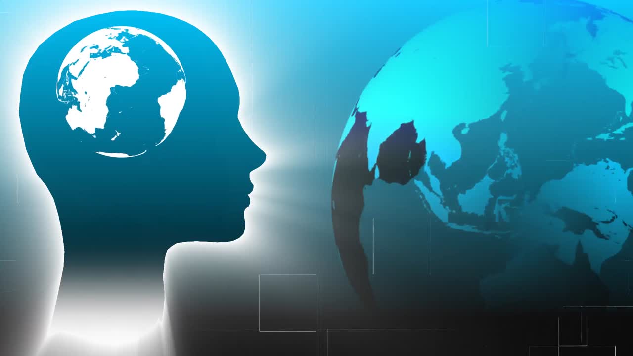 지구가 사람의 머리 안에서 회전하고 있습니다.