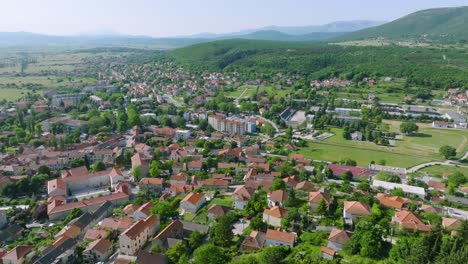 townscape of sinj with red roofed architectures in the continental part of split-dalmatia county, croatia