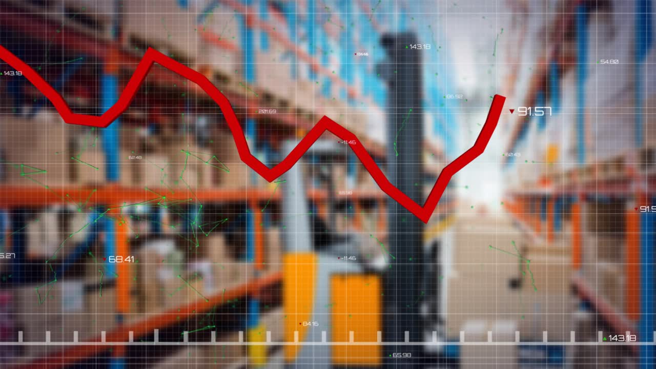 Animación de procesamiento de datos financieros sobre un almacén