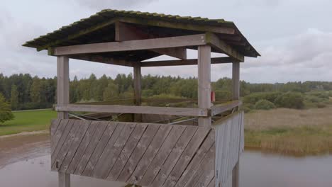 Fresh-curious-eyes-woman-discovering-Vortsjarv-lake-watchtower-aerial