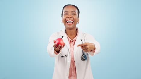 Arzt,-Porträt-Und-Lächeln-Mit-Apfel-Für-Diät