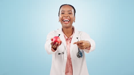 Doctor,-Retrato-Y-Sonrisa-Con-Manzana-Para-Dieta.