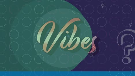 animación de vibraciones texto sobre círculos y signos de interrogación