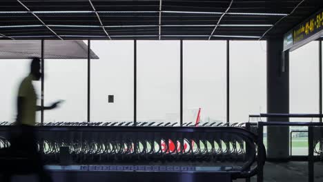 timelapse landscape view inside the airport terminal with many passenger under covid19 corona virus crisis happens in thailand