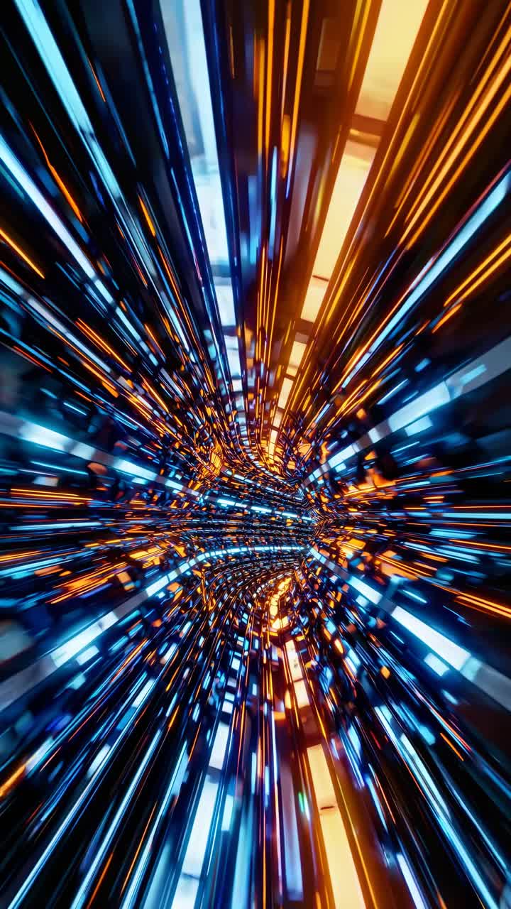 Concetto video dinamico e futuristico con un tunnel di luci al neon