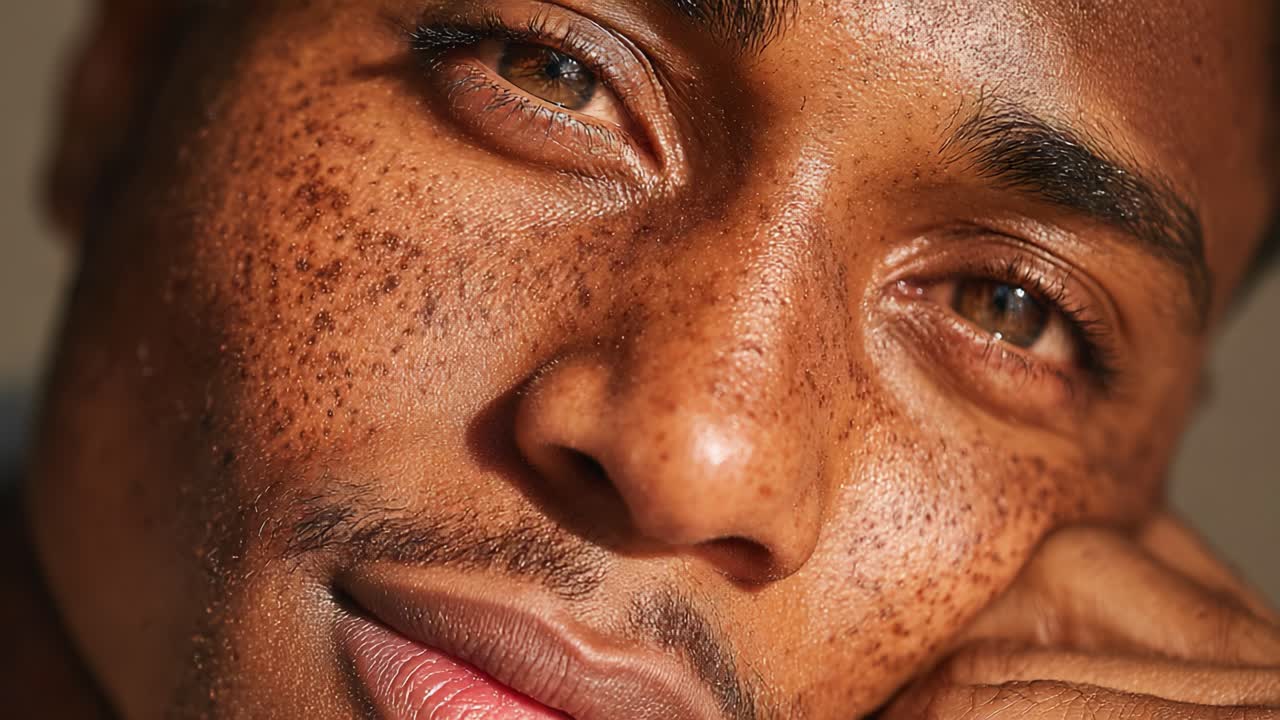 Captivating Close-Up Portrait Highlighting Expressive Features of a Young Individual with Distinctive Freckles and Engaging Brown Eyes