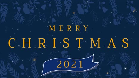 Animation-of-merry-christmas-2021-text-with-flowers-on-blue-background