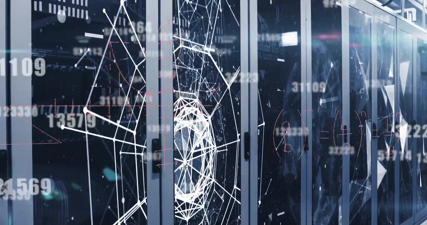 Animation of network of connections and data processing over computer servers