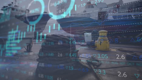 animation of financial data processing over shipyard