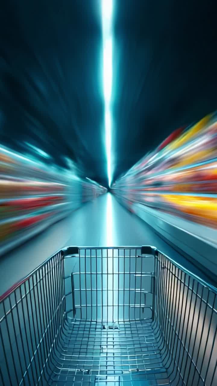 An Abstract View of a Shopping Cart in Motion Through a Colorful Aisle, Capturing the Dynamic Essence of Retail Experience and Consumer Culture