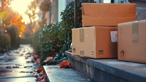 a couple of cardboard boxes sitting on the steps of a house