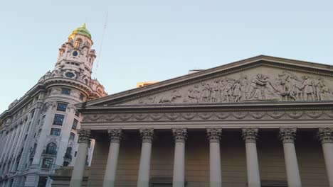 panning view at metropolitan cathedral, iconic building of buenos aires city argentina, historic buildings, skyline sunset background