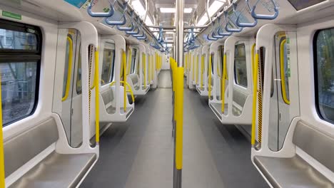 interior of hong kong mtr train, empty with no one during covid 19 pandemic