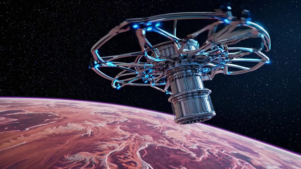 Alien Space Station Orbiting Mars