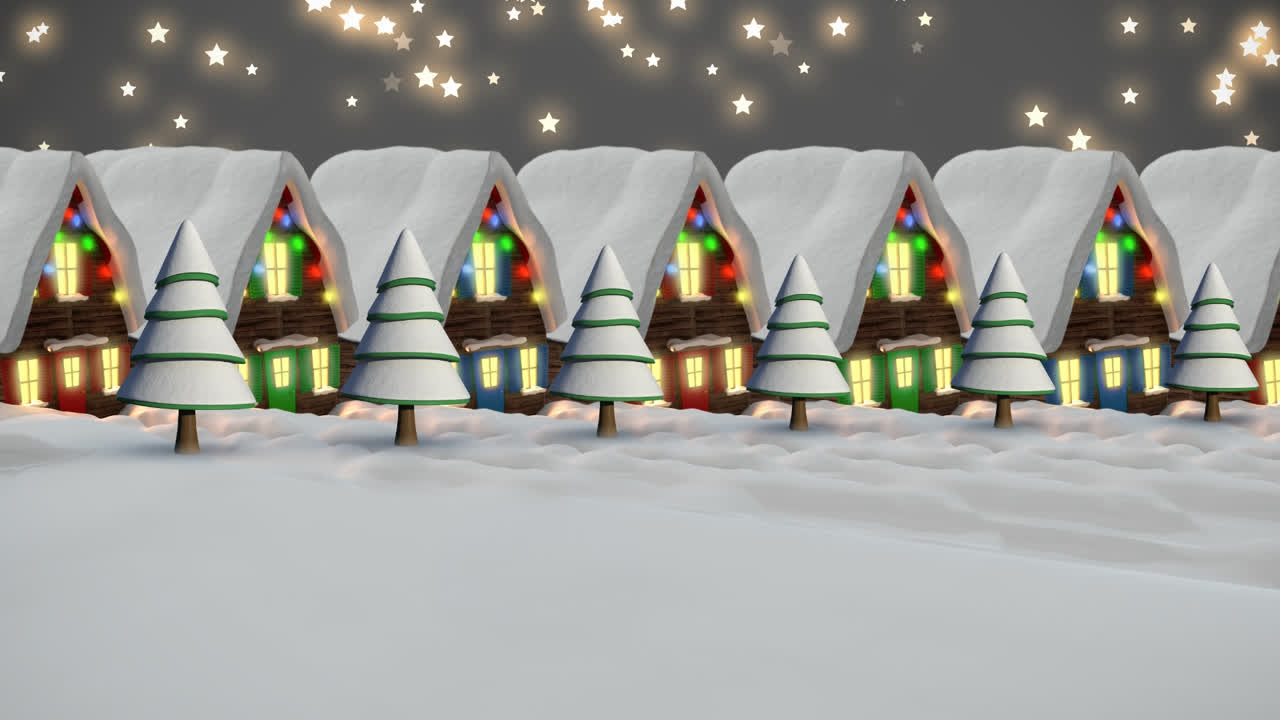 요정 빛으로 집 위에 떨어지는 별들의 애니메이션