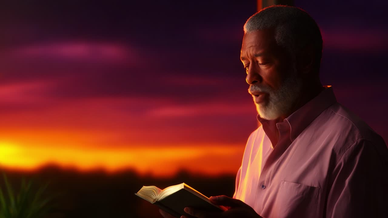 A Reflective Moment: A Thoughtful Individual Engaged in Reading at Dusk, Enveloped by the Warm Glow of Sunset, Contemplating Life's Wisdom and Insights in a Serene Atmosphere