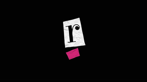 crumpled paper letter r with pink accent