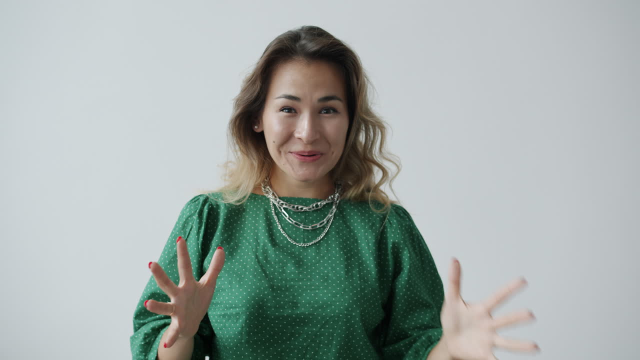 Woman Pointing and Waving