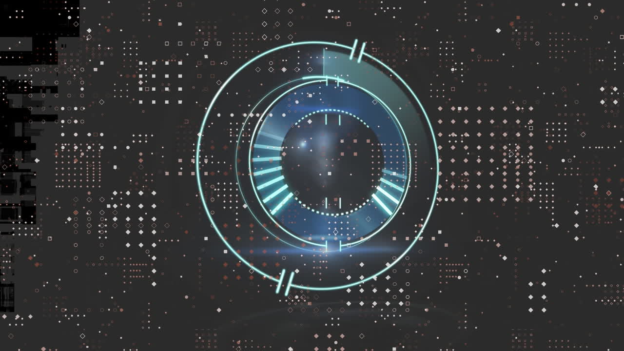 animación digital del patrón de puntos contra el reloj de neón en el fondo negro