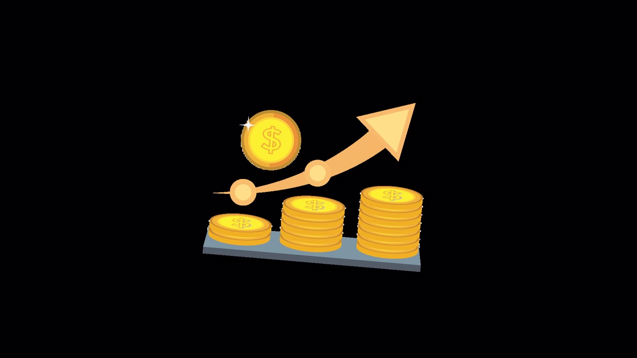 Financial Growth Animation with Stacks of Golden Coins and Upward Graph