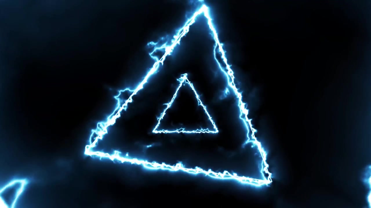 Blue electric triangle energy with neon frame animation isolated on black background